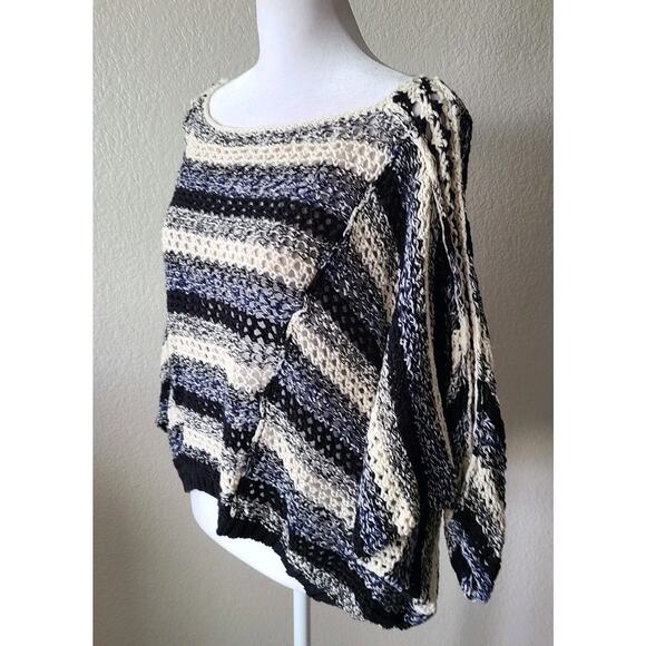 FREE PEOPLE Oversized Dolman Open Knit Stripes Linen Cotton Women Sweater XS - Picture 6 of 15